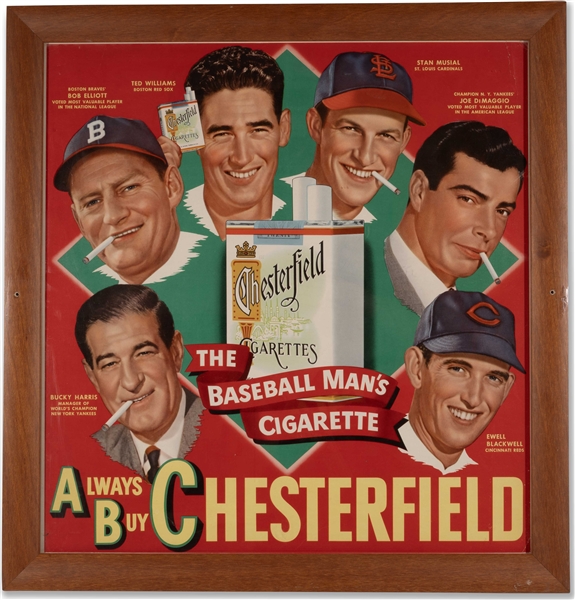 1948 Chesterfield Advertising Display Featuring Ted Williams, Joe DiMaggio & Stan Musial