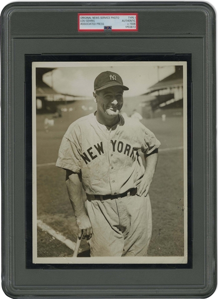 1936 Lou Gehrig New York Yankees Orginal AP Photograph (Classic Full Road Uniform Portrait!) – PSA/DNA Type 1