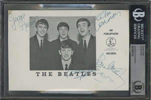 Original Ultra-Scarce Beatles Signed Oversized Parlophone Records Promotional Photocard - One of the Premier Cards in Existence! – Beckett Authentic