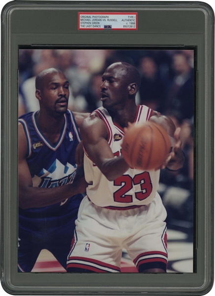 1998 Michael Jordan "Last Dance" Original Photograph Taking on Bryon Russell (98 Finals "Last Shot" Preview) – PSA/DNA Type 1