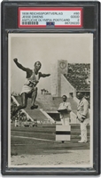 1936 Reichssportverlag Olympia Postcard #80 Jesse Owens Long Jump – PSA GD 2