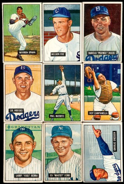 1951 BOWMAN BASEBALL LOT OF 137 DIFFERENT WITH HOFERS INCLUDING FORD, BERRA, REESE, RIZZUTO AND 13 OTHER HALL OF FAMERS