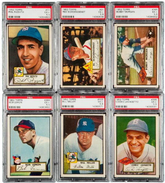 1952 TOPPS BASEBALL EX+ PSA 5.5 LOT OF 15 INCLUDING RIZZUTO, LEMON, MORGAN, LAVAGETTO AND MILLER