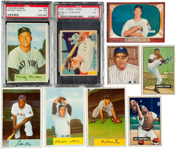 1949 - 1955 BOWMAN BASEBALL LOT OF 80 WITH MANY STARS INCLUDING MANTLE (2), CAMPANELLA (2), MAYS, FORD (2), PLUS MORE