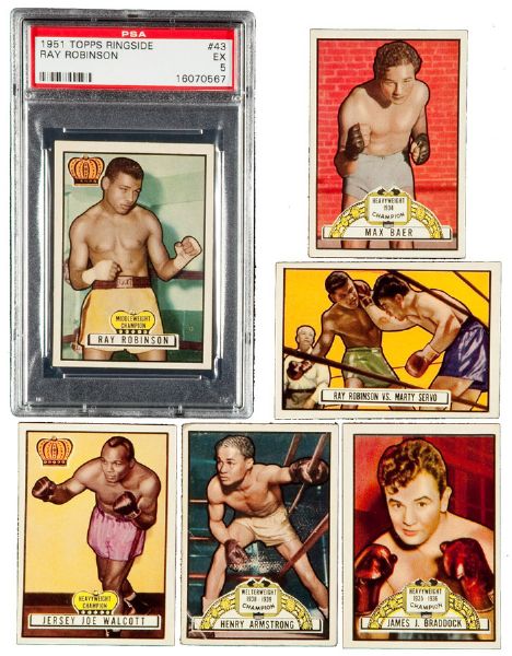 1951 TOPPS RINGSIDE BOXING LOT OF 38 DIFFERENT INCLUDING #43 ROBINSON EX PSA 5