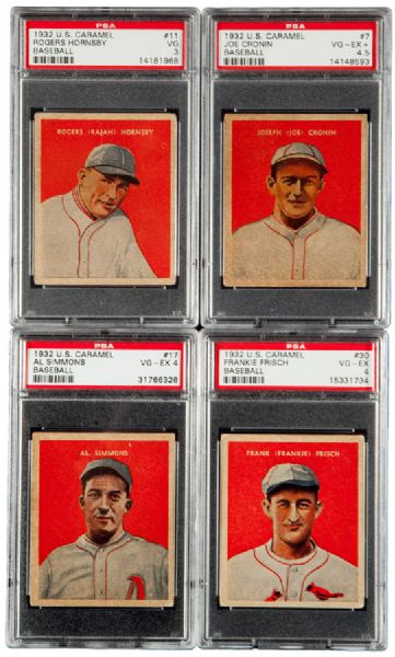 1932 US CARAMEL LOT OF 9 ALL PSA GRADED INC HORNSBY, FRISCH, SIMMONS AND MARANVILLE