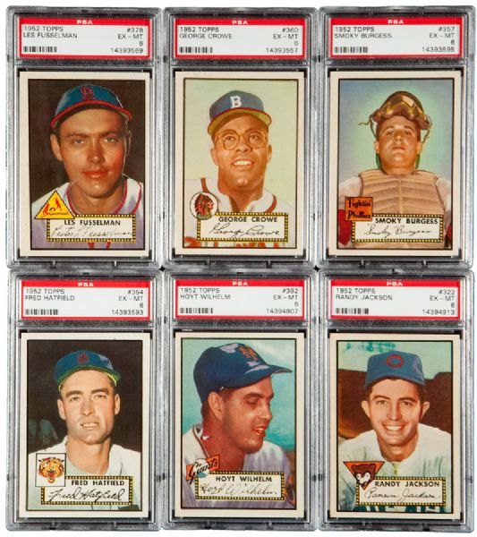 1952 TOPPS BASEBALL EX-MT PSA LOT OF 8 HIGH NUMBERS INCLUDING WILHELM, BURGESS AND CROWE