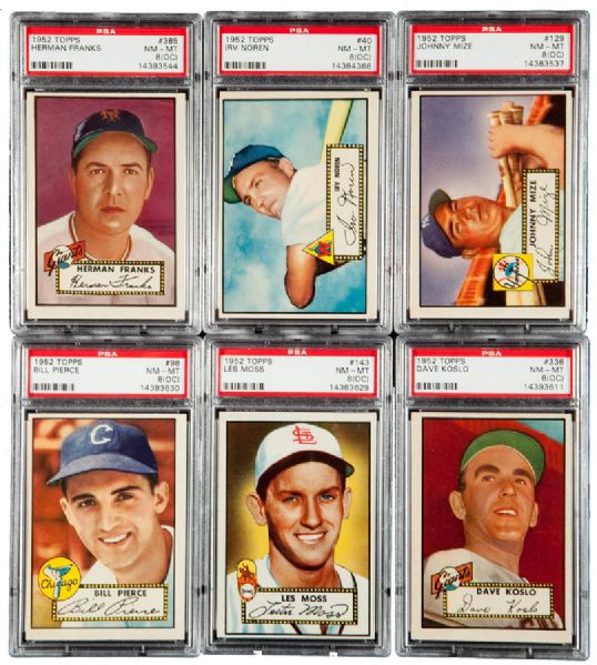 1952 TOPPS BASEBALL NM-MT PSA 8 (OC) LOT OF 13 INCLUDING MIZE AND TWO HIGH NUMBERS