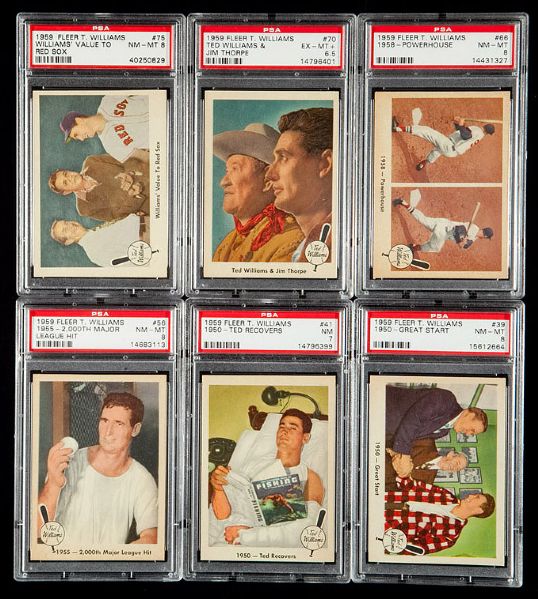 1959 FLEER TED WILLIAMS PSA GRADED LOT OF 10 INCLUDING RUTH & THORPE