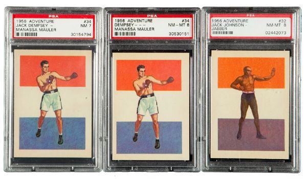1956 TOPPS ADVENTURE GRADED LOT OF 5 BOXERS - MARCIANO, LOUIS, JOHNSON AND DEMPSEY (2)