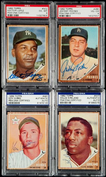 1962 TOPPS BASEBALL LOT OF 7 AUTOGRAPHED CARDS INCLUDING KEN HUBBS - ALL PSA/DNA AUTHENTIC