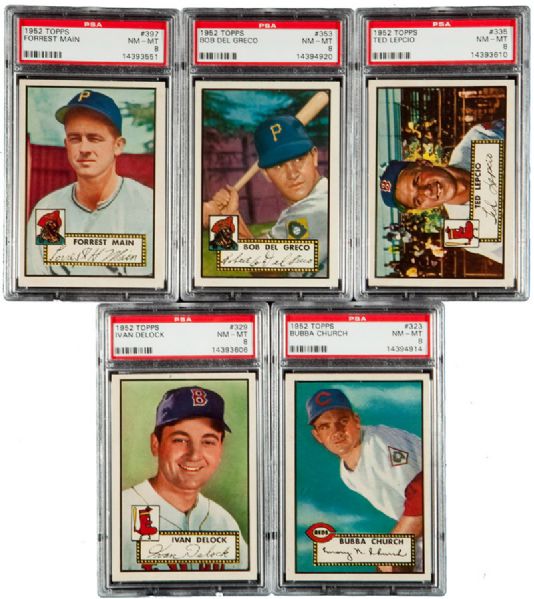 1952 TOPPS BASEBALL NM-MT PSA 8 GRADED LOT OF 5 HIGH NUMBERS
