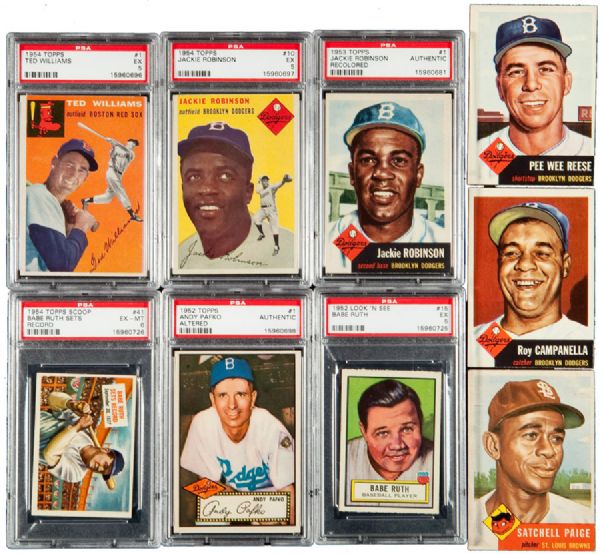 1952 - 1954 TOPPS BASEBALL LOT OF 94 WITH MANY STARS INCLUDING WILLIAMS, ROBINSON (2), PAIGE, BERRA, FORD AND OTHER STARS