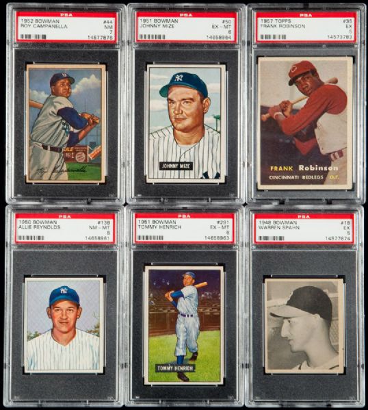 1948-59 BOWMAN AND TOPPS PSA 5-8 GRADED LOT OF 17 (11 HALL OF FAMERS)