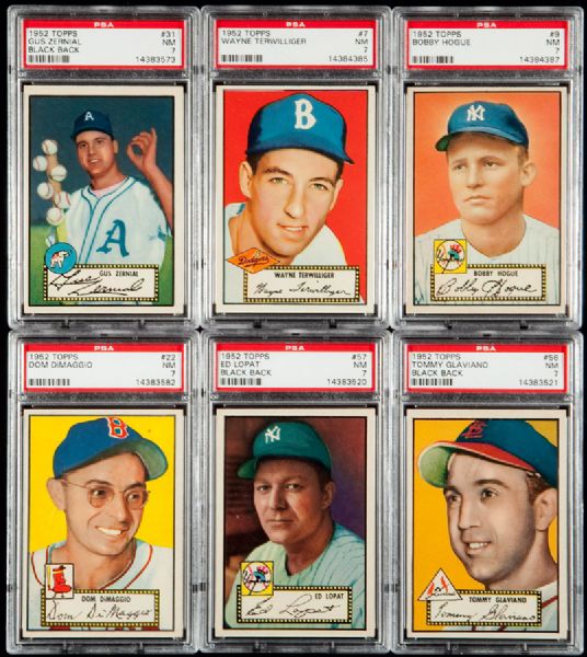 1952 TOPPS BASEBALL NM PSA 7 FIRST SERIES LOT OF 15 INCLUDING DIMAGGIO, ZERNIAL AND LOPAT