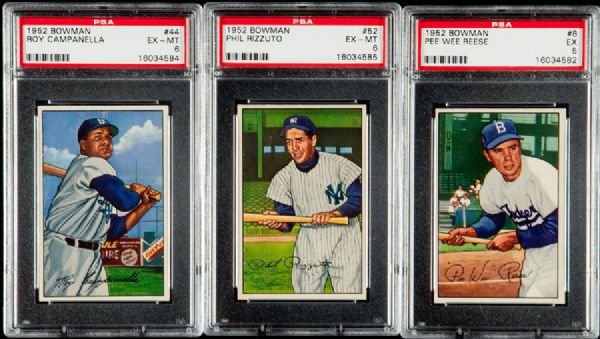 1952 BOWMAN BASEBALL LOT OF 61 DIFFERENT INCLUDING BERRA, RIZZUTO, REESE, CAMPANELLA AND 7 OTHER HALL OF FAMERS