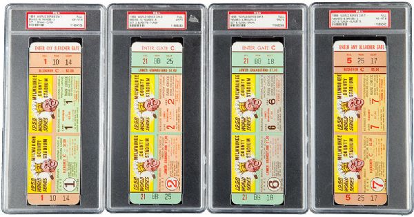 1958 WORLD SERIES PSA GRADED TICKET LOT OF 4 - GAMES 1, 2, 6 & 7
