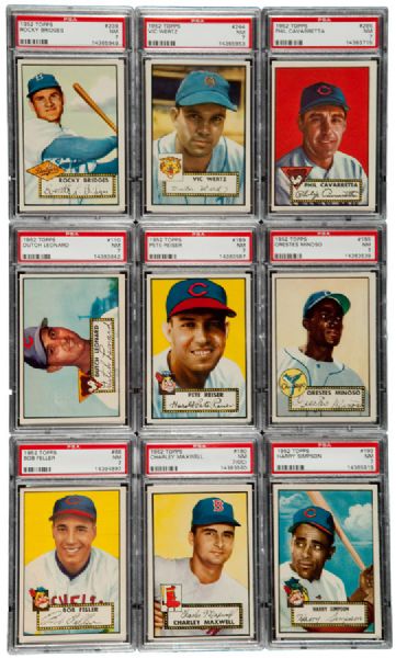 1952 TOPPS BASEBALL NM PSA 7 LOT OF 47 DIFFERENT INCLUDING #88 BOB FELLER AND #195 MINNIE MINOSO