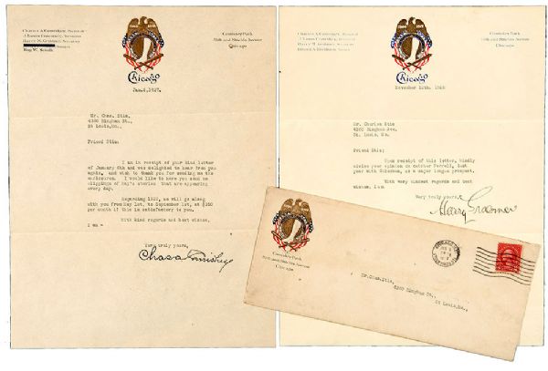 1920S CHARLES COMISKEY AND HARRY GRABINER PAIR OF TYPED SIGNED LETTERS ON CHICAGO WHITE SOX LETTERHEAD