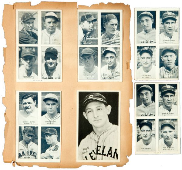 VINTAGE BASEBALL SCRAPBOOK WITH 1930S CARDS AND PREMIUMS INCLUDING RUTH AND GEHRIG (2) EXHIBIT 4 ON 1S