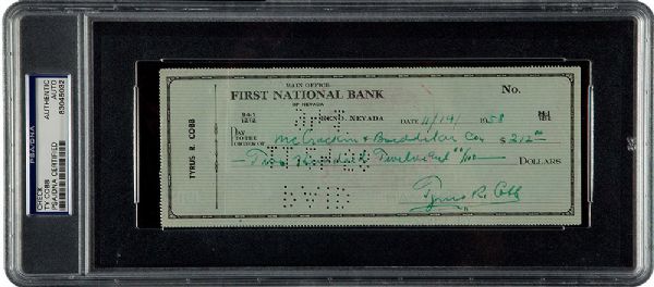 11/14/58 TY COBB SIGNED CHECK