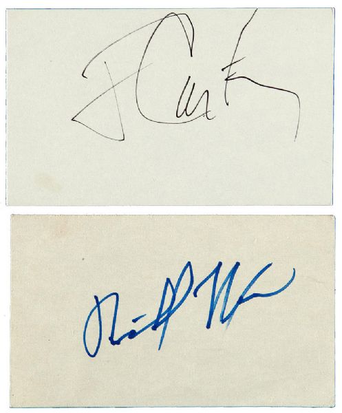 LOT OF 2 PRESIDENTIAL SIGNED 3 X 5 INDEX CARDS INC. CARTER AND NIXON