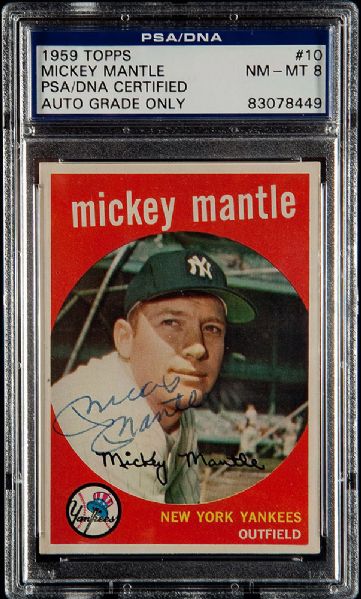 1959 TOPPS #10 MICKEY MANTLE AUTOGRAPHED NM-MT PSA 8