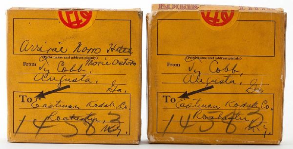 PAIR OF VINTAGE KODAK SAFETY FILM BOXES SIGNED BY TY COBB