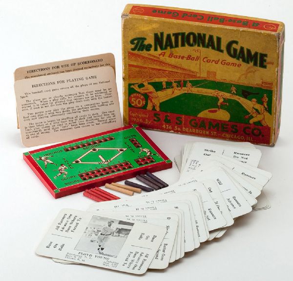 1936 S AND S "THE NATIONAL GAME" COMPLETE WITH CARDS, BOX, SCOREBOARD, PEGS, INSTRUCTIONS, ETC