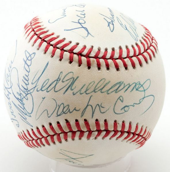 500 HOME RUN CLUB BALL SIGNED BY 12 INCLUDING MANTLE, WILLIAMS, MAYS AND AARON