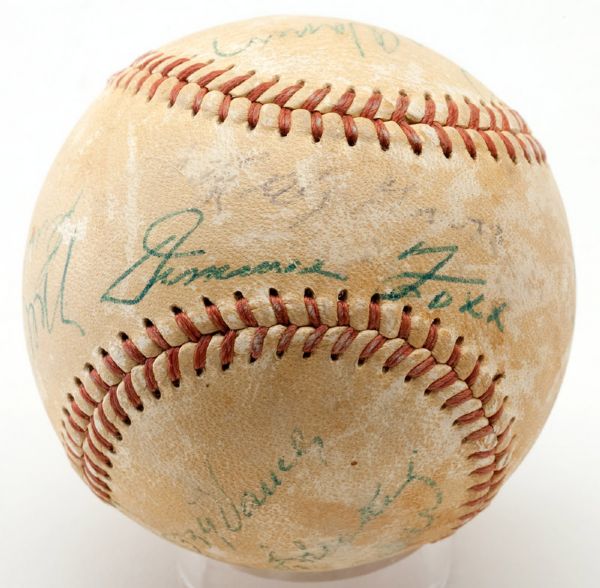 1950S HALL OF FAME SIGNED BALL W/ FOXX, COBB, SPEAKER, OTT AND MANY MORE