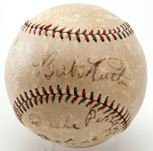 1927 BABE RUTH AND LOU GEHRIG BARNSTORMING SIGNED BALL