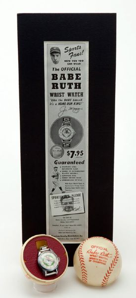 1948 OFFICIAL BABE RUTH WATCH PLUS CASE WITH ORIGINAL AD