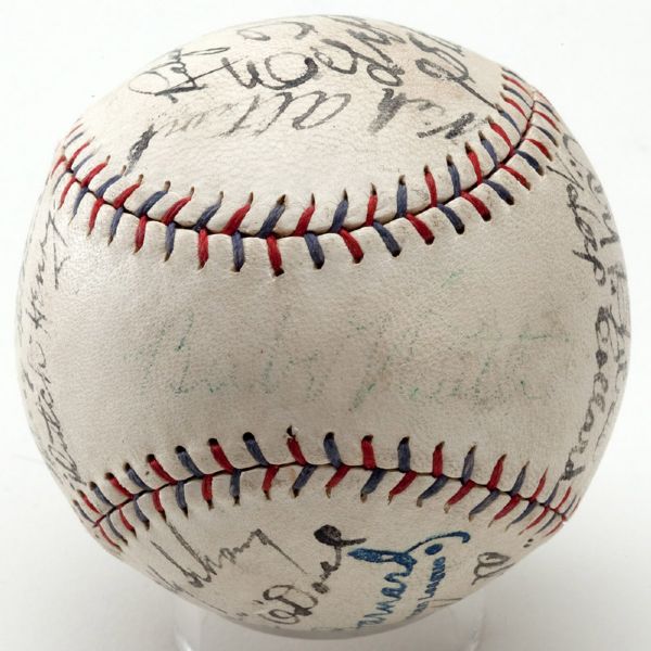 1930S MLB STARS SIGNED BASEBALL W/ RUTH, GROVE AND HEILMANN