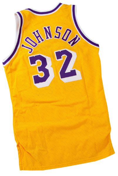 1989 MAGIC JOHNSON LOS ANGELES LAKERS GAME WORN HOME JERSEY