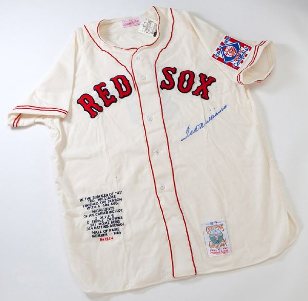 TED WILLIAMS SIGNED MITCHELL & NESS COOPERSTOWN COLLECTION LIMITED EDITION STITCHED JERSEY #86/344