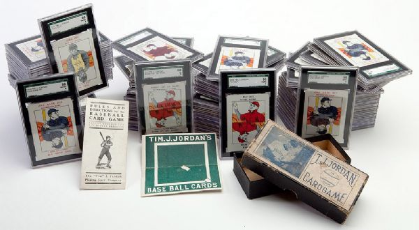 1914 TIM J. JORDAN BASEBALL CARD GAME COMPLETE SET OF 72 WITH BOX, RULES, PLAYING FIELD - FINEST KNOWN