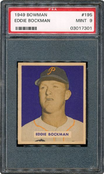 1949 BOWMAN #195 EDDIE BOCKMAN MINT PSA 9 (1/4)