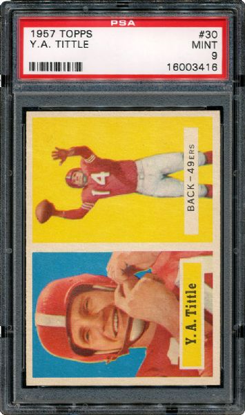 1957 TOPPS #30 Y.A. TITTLE FOOTBALL CARD MINT PSA 9 (1/5)