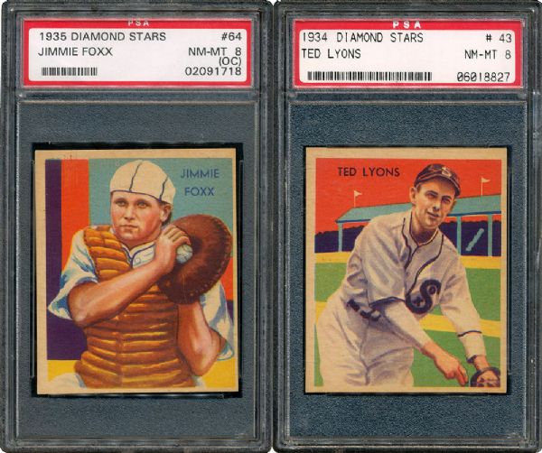 1935 DIAMOND STAR HALL OF FAME NM-MT PSA 8 PAIR - #43 TED LYONS AND #64 JIMMIE FOXX (OC)