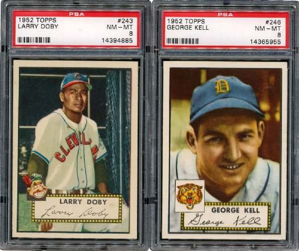1952 TOPPS BASEBALL NM-MT PSA 8 PAIR OF HALL OF FAMERS - #243 LARRY DOBY AND #246 GEORGE KELL