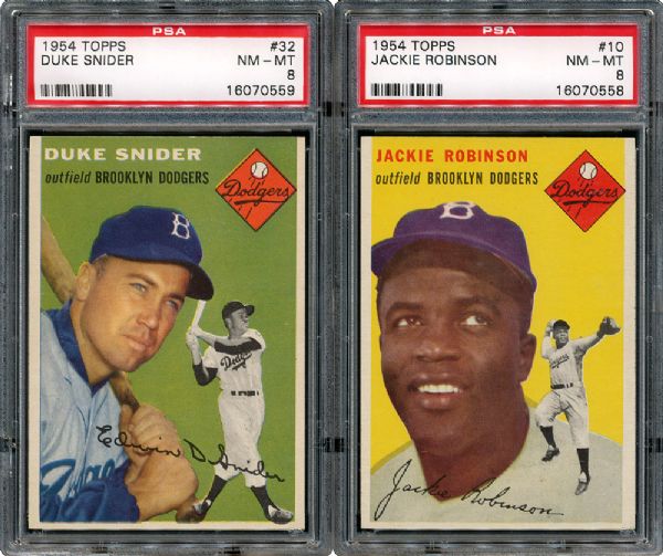 1954 TOPPS NM-MN PSA 8 BROOKLYN DODGERS PAIR - #10 JACKIE ROBINSON AND #32 DUKE SNIDER
