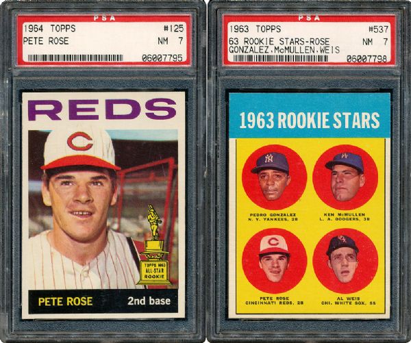 1963 TOPPS #537 PETE ROSE ROOKIE AND 1964 #125 PETE ROSE - BOTH NM PSA 7