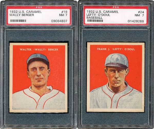1932 R328 US CARAMEL PAIR OF NM PSA 7S - #19 WALLY BERGER AND #24 LEFTY ODOUL