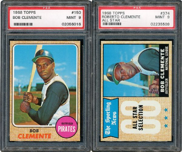1968 TOPPS #150 BOB CLEMENTE AND #374 BOB CLEMENTE ALL-STAR - BOTH MINT PSA 9