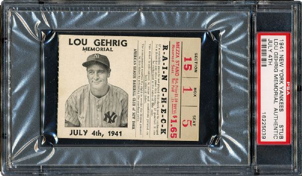 JULY 4, 1941 LOU GEHRIG MEMORIAL DAY TICKET STUBB