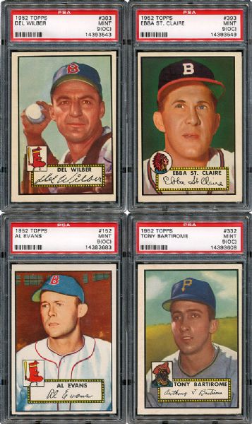 1952 TOPPS BASEBALL MINT PSA 9 (OC) LOT OF 4 INCLUDING 3 HIGH NUMBERS