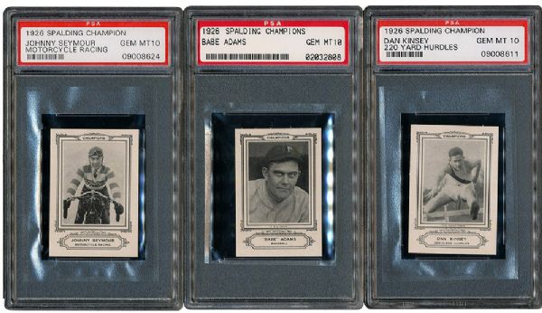 LOT OF (3) 1926 SPALDING CHAMPIONS GEM MINT PSA 10 INCLUDING BABE ADAMS - ALL 1 OF 1