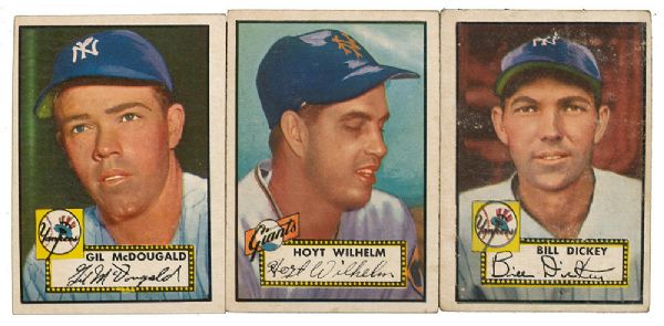 1952 TOPPS HIGH NUMBER LOT OF 3 - #372 GIL MCDOUGALD, 392 HOYT WILHELM AND 400 BILL DICKEY