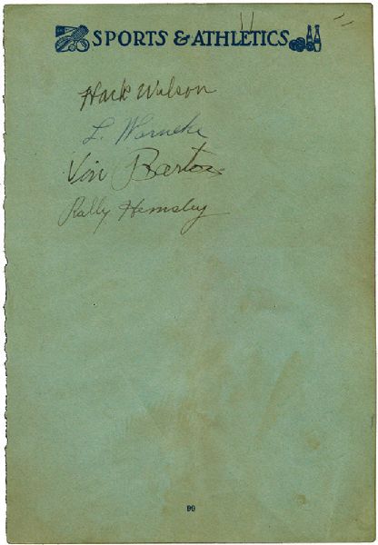 HACK WILSON, AND 3 OTHERS SIGNED PAGE